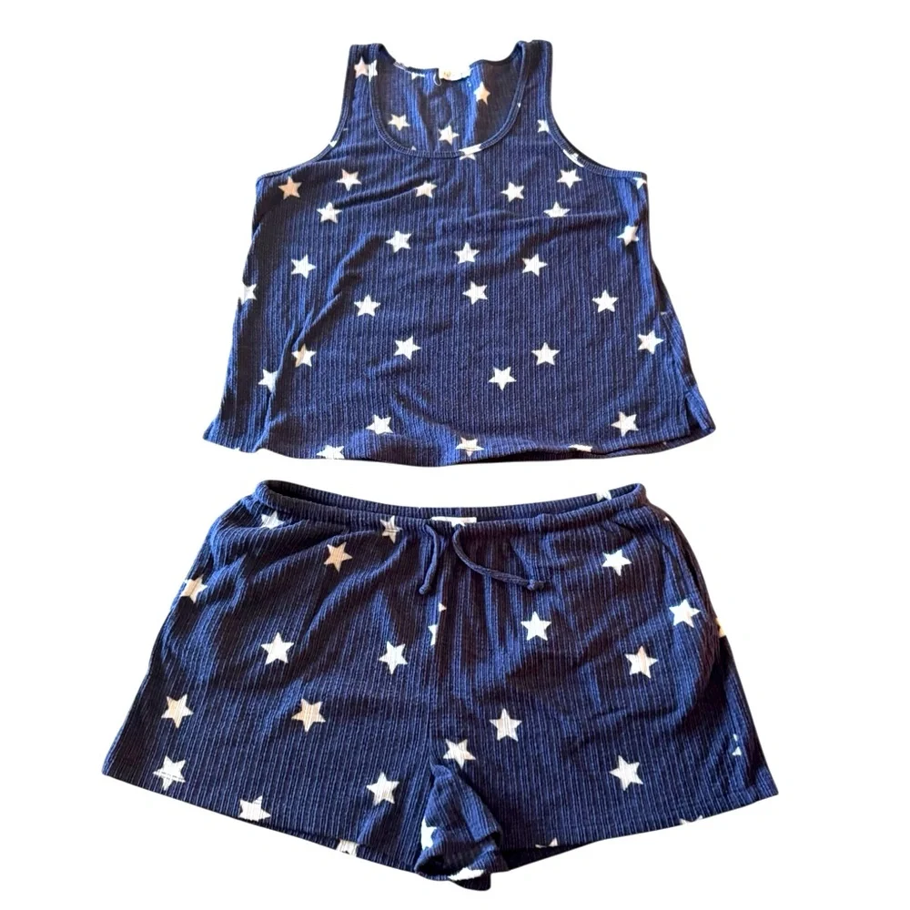 Socialite Blue and White Star Print Pajama Set Size XL Shorts & Sleeveless Top - Picture 1 of 16